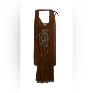 Vintage Brown Sequin Dress with Scarf